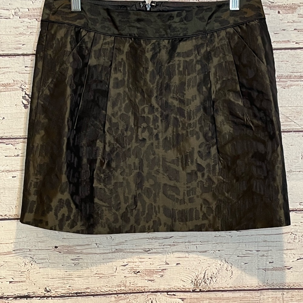 GAP Mini Skirt Fabulous Flare Olive Green/Black Leopard Print Brocade-4
